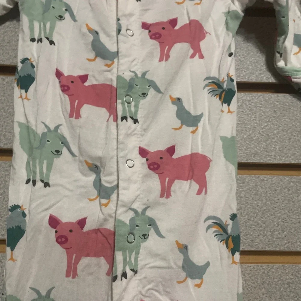 KicKee Pants Baby Girl Pajamas Footless Sleepers 0 3 Months Farm Animals‎ Print - Picture 2 of 5